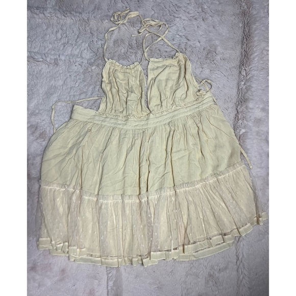 ForeMode Beige Plunge V-Neck Backless Halter Mini Babydoll Boho Dress Size XL - Picture 8 of 11